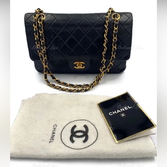 Authentic CHANEL Lambskin Double Chain Double Medium Flap Bag black/gold - Picture 4 of 13